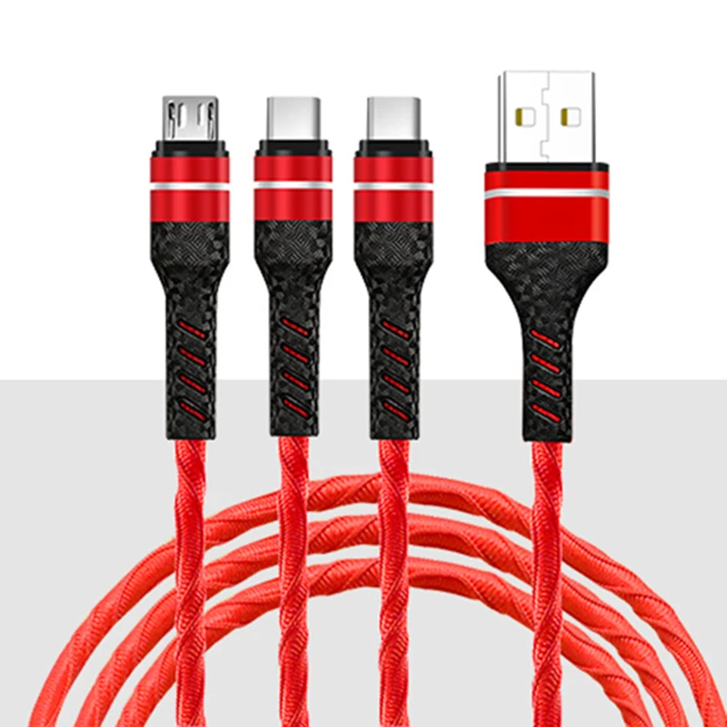 3 في 1 3A شحن سريع USB نقل البيانات تمديد كابل آيفون أندرويد نوع-c الهاتف المحمول