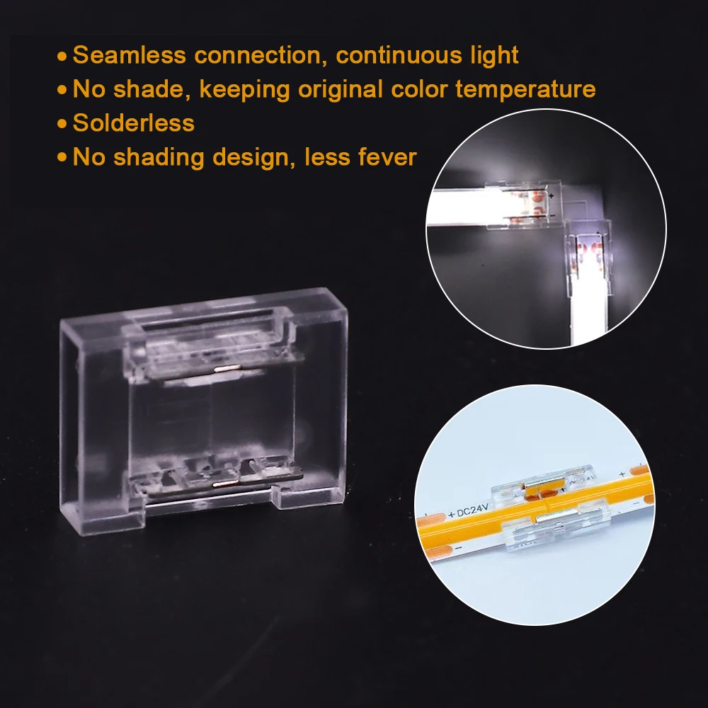 LED Connector 2pin 5V 12V 24V Solderless Clips For 8mm 10mm PCB Single Color 5050 2835 LED Tape Light Strip to Wire Connectors