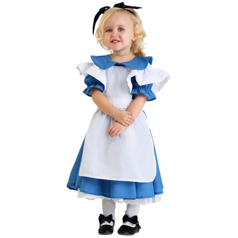 Deluxe Meisje Halloween Meid Lolita Jurk Alice In Wonderland Kostuum Baby Cosplay Dienaar Familie Feest Purim Fantasia Kostuum