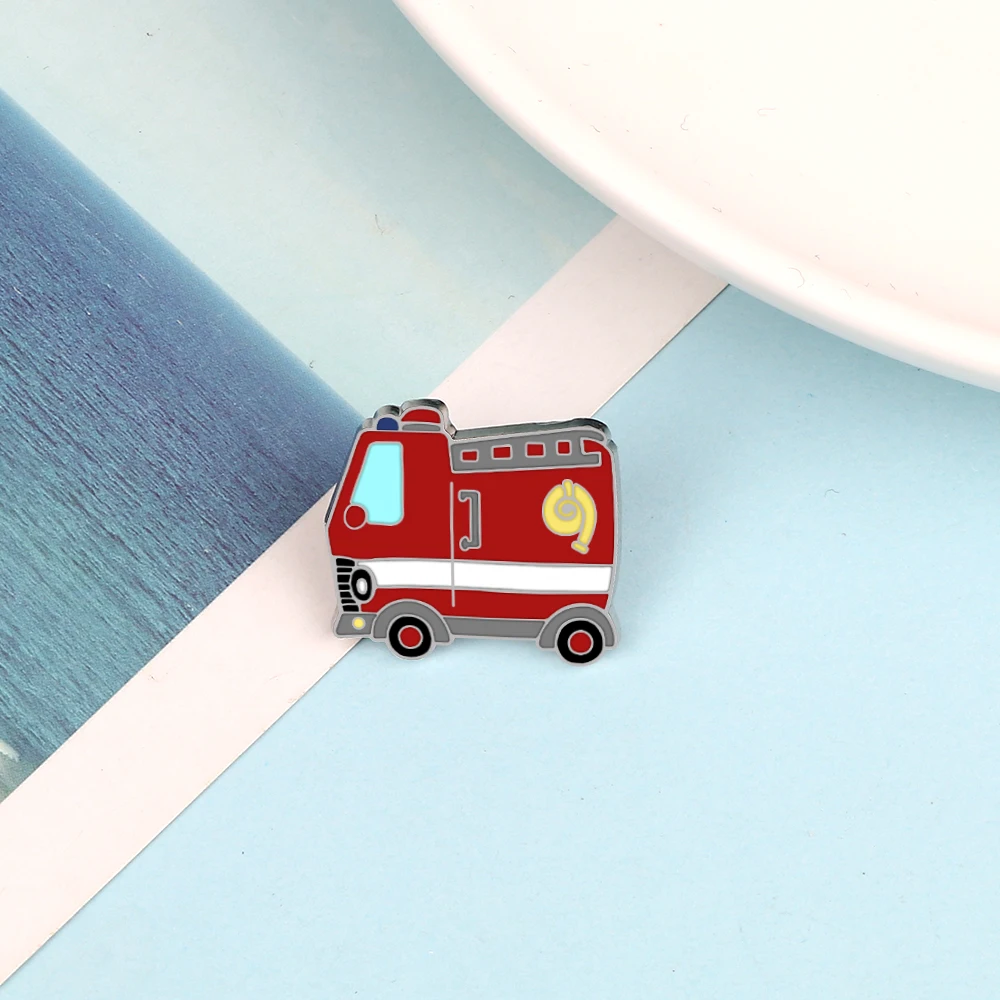 Creative Mini Fire Truck Enamel Pin Kids Cartoon Car Brooch High Quality Lapel Pin Badges Backpack Decoration Jewelry Gift New