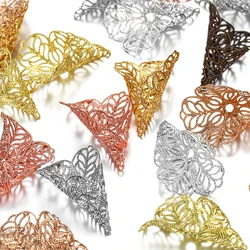 20pcs/lot Ancient Filigree Copper Beads Caps Hollow Out Flower End Caps Connectors For DIY Jewelry Making Supplies Accessories