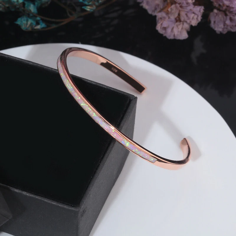 CiNily Classic Silver Plated Jewelry Bangles Pink Opal Rose Yellow Gold Color Women Jewelrys Adjustable Cuff Bangles OS694-98