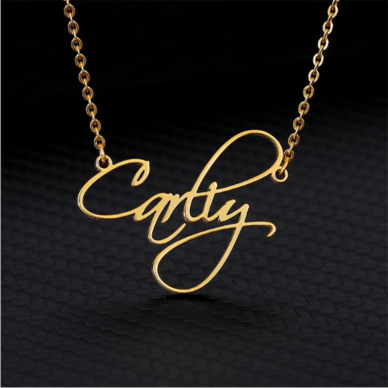 Stainless Steel Chain For Women 2020 Name Custom Necklace Personalized  Word Necklaces & Pendants Handwriting Artistic font