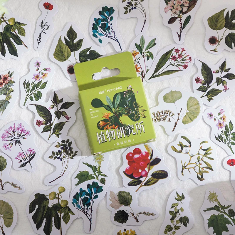 46 قطعة/صندوق مصنع البحوث معهد ملصقات الزخرفية سكرابوكينغ التسمية ألبوم مذكرات الهاتف الرجعية زهرة يترك مجلة مخطط