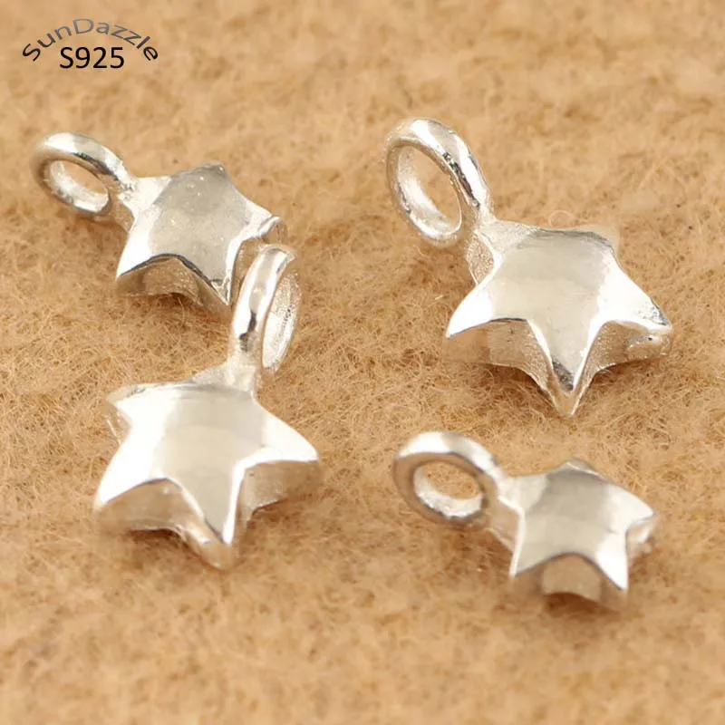 2pcs Thick Real Pure Solid 925 Sterling Silver Star Pentagram Pendant for Necklace Bracelet DIY Jewelry Making Findings Charms