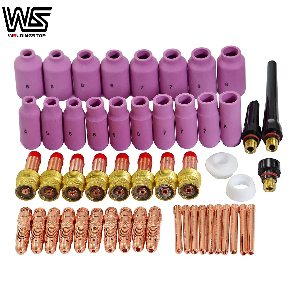 

TIG Gas Lens Collet Body Consumables Kit Fit QQ300 PTA DB SR WP 17 18 26 TIG Welding Torch 51pcs