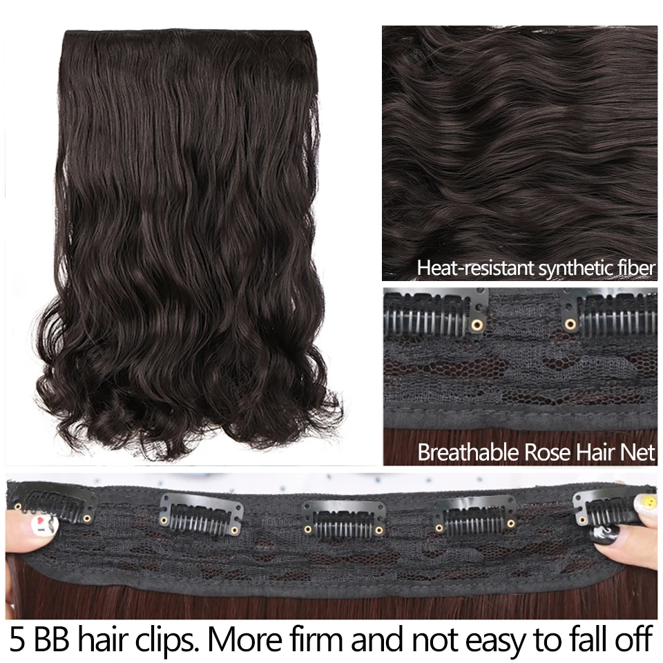 SHANGKE Synthetic Long Wave Clip In Hair Extension Heat Resistant Wavy Hairpiece High Temperature Fiber False Hair