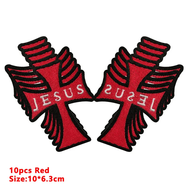 10pcs/lot Jesus Cross Patch Iron On Patches For Clothing Thermoadhesive Patches On Clothes Embroidery/Fusible Patch Sew Stripes