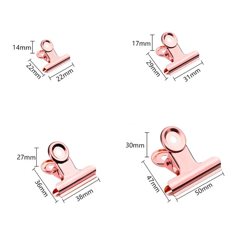 1000Pcs 4 Size Gold Round Metal Grip Clips Rose Gold Bulldog Clip Stainless Steel Ticket Paper Clip For Tags Bags Office LX4210