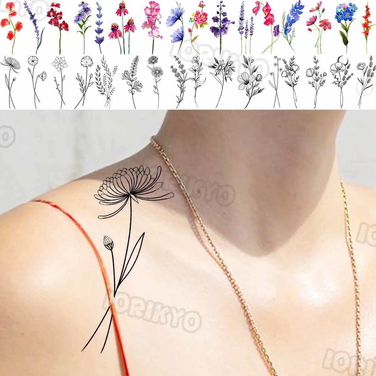 

Black Daisy Temporary Tattoos Small For Women Girls Realistic Plum Blossom Lavender Fake Tattoo Sticker Body Neck Tatoos Wedding