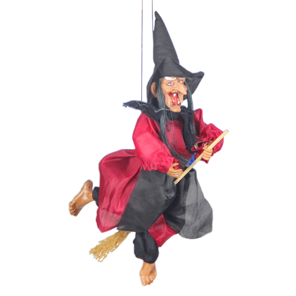 1pc Witches Prop Voice-activated Induction Funny Portable Decorations Broom Witch Hanging Without for Party