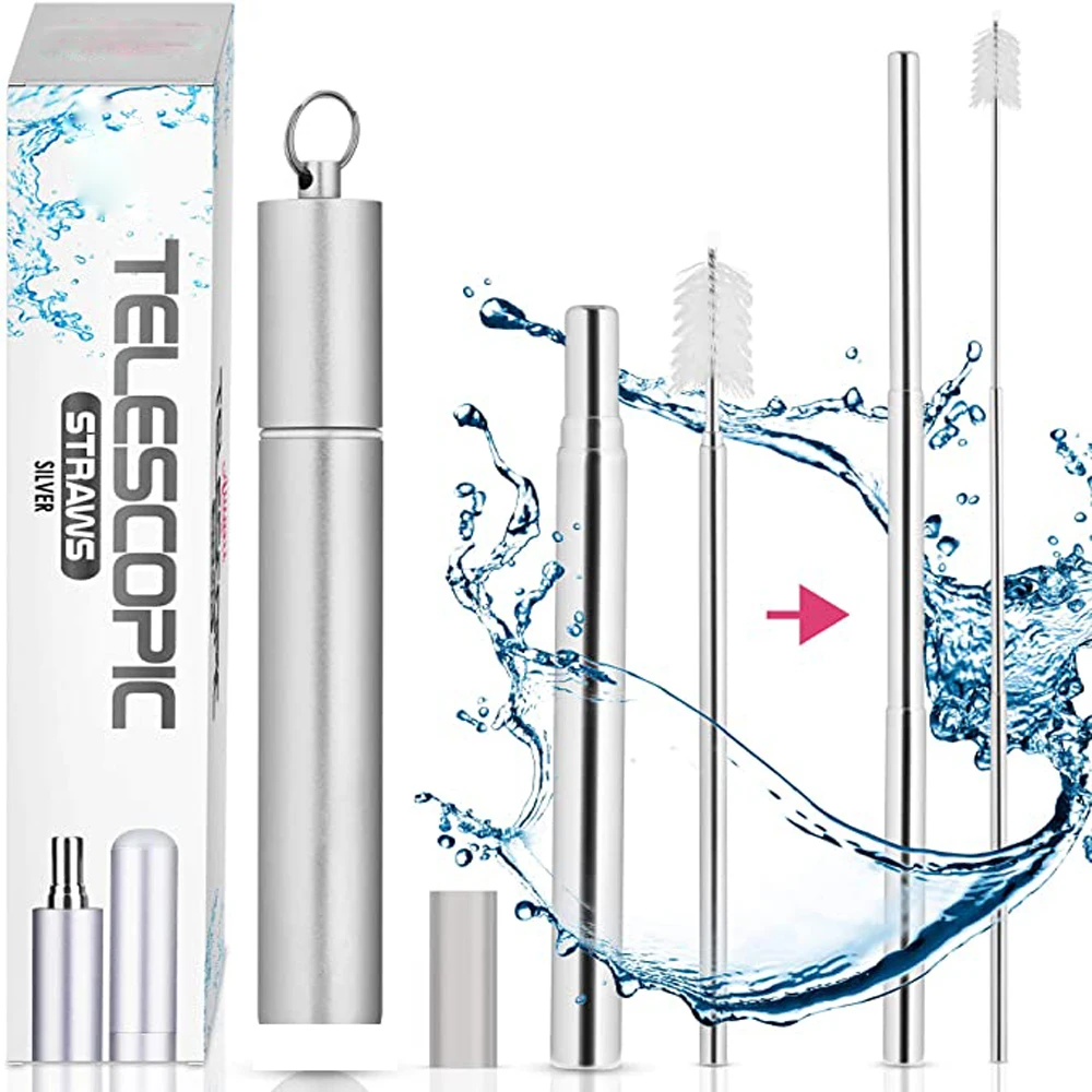 

304 Stainless Steel Straws with Case Reusable Portable Telescopic Drinking Straws and Cleaning Brush