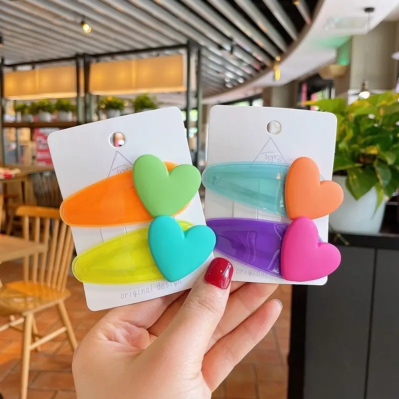 5pcs Korean children\'s macarone bright color love hairpin new little girl translucent BB clip lovely kids hair clip