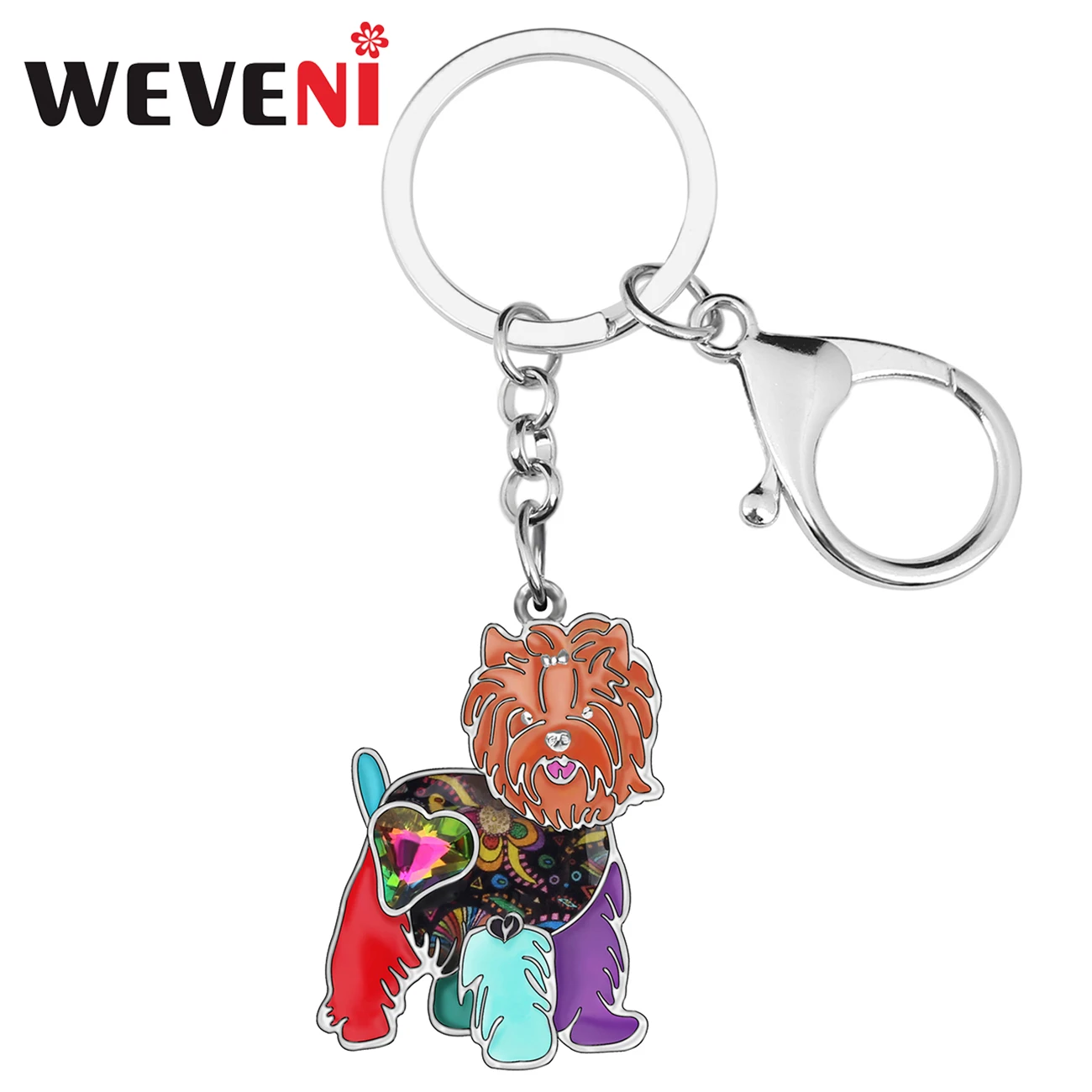 Weveni Enamel Alloy Yorkshire Dog Key Chains Cute Animal Keyrings Animal Jewelry For Women Girls Teens Bag Car Purse Decorations