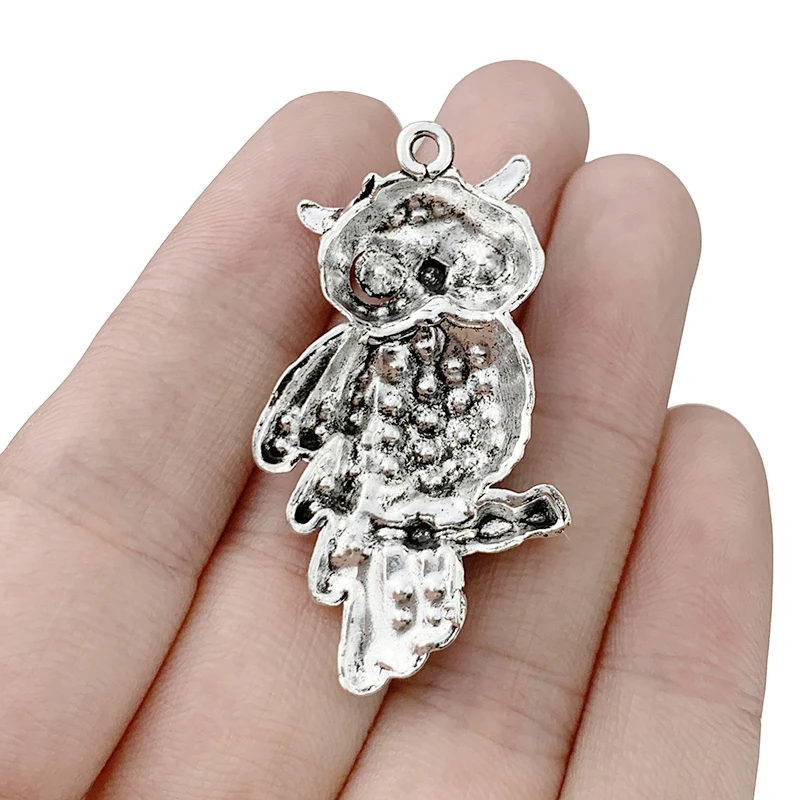 ZXZ 6pcs Tibetan Silver Owl Bird Charms Pendants for Necklace DIY Jewelry Making Accessories 45x25mm