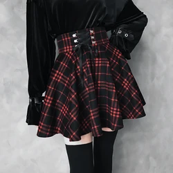 Qiukichonson Gothic Lolita Rock Frauen 2020 Frühling Herbst Winter Hohe Taille Lace-up Kurze Plaid Wolle Röcke Mini tutu femme