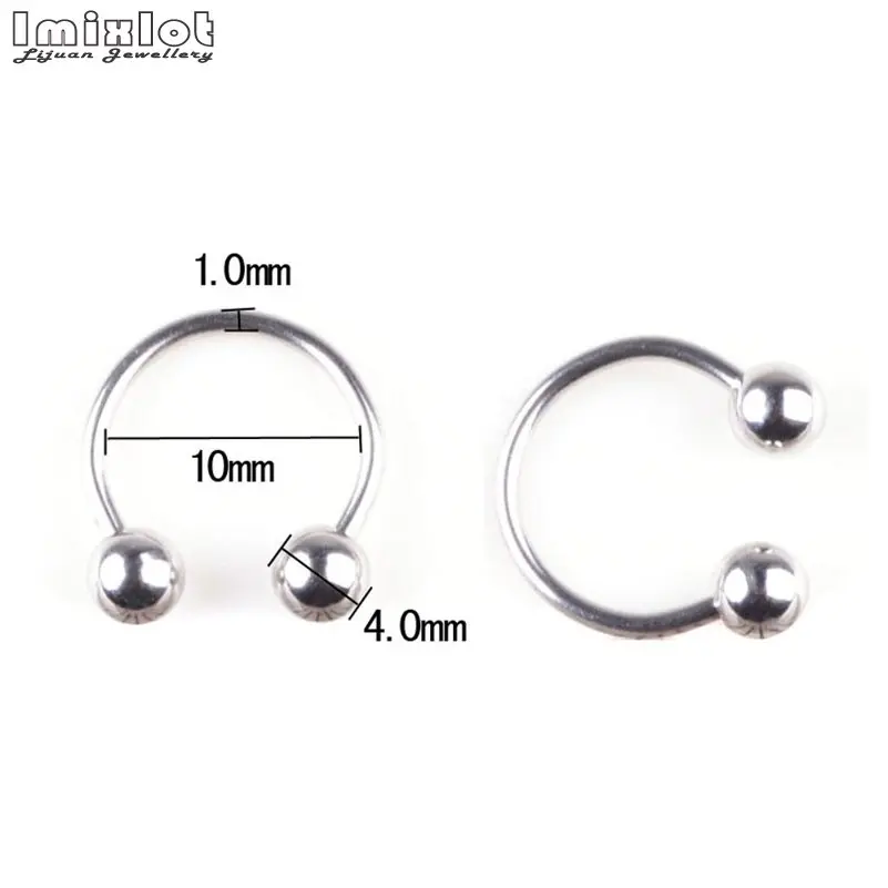 10 قطعة/الوحدة الفولاذ المقاوم للصدأ الأنف الحاجز هوب الشفاه خواتم التعميم الحديد حدوة الحصان الأذن الزنمة اللولب أقراط للجنسين مجوهرات