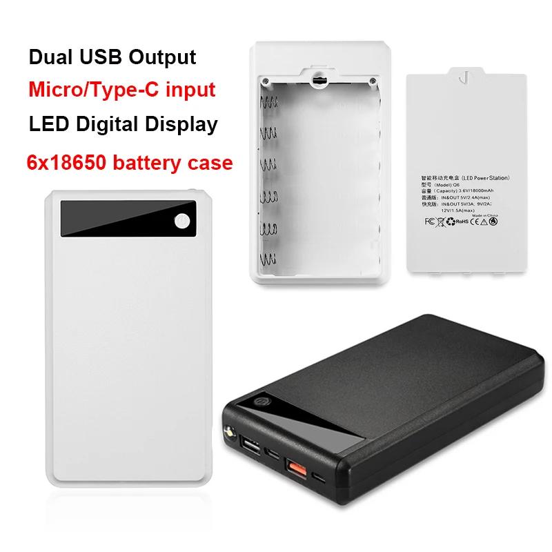 Welding Free 6*18650 Battery Storage Box Dual USB Power Bank Shell DIY Case 18650 Battery Holder Box PD QC3.0 Quick Charge