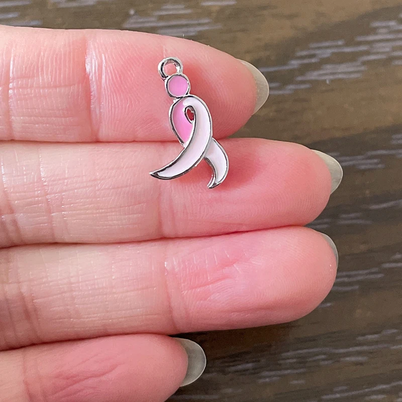 Abalorio de cinta Rosa esmaltada de aleación de Zinc, colgante de cáncer de mama para pulsera, collar, pendientes, fabricación de joyas DIY, 10 piezas