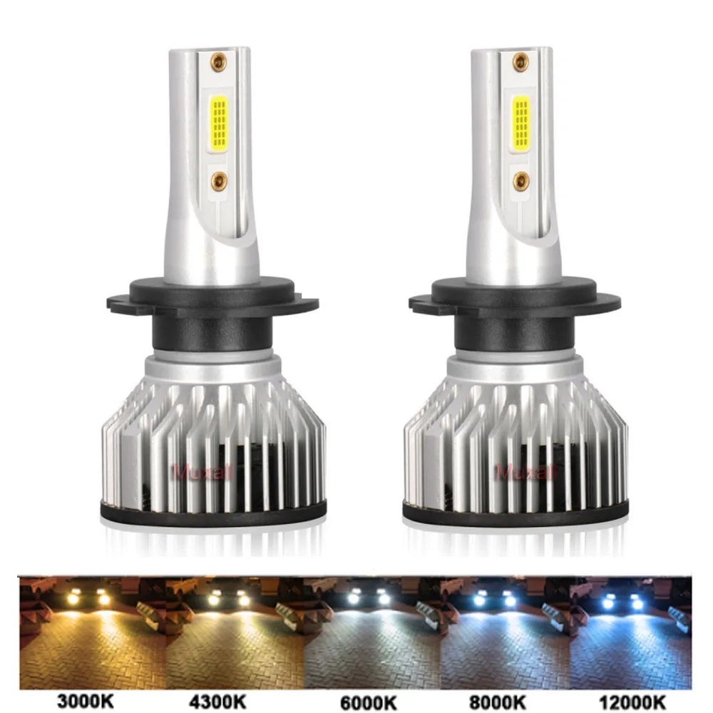 2Pcs 80W 12000LM Car Haedlight H4 H7 H1 H8 H9 H11 4300K 5000K 6500K 8000K 25000K Auto Fog Light 12V 24v Bulb 4300K 6000K