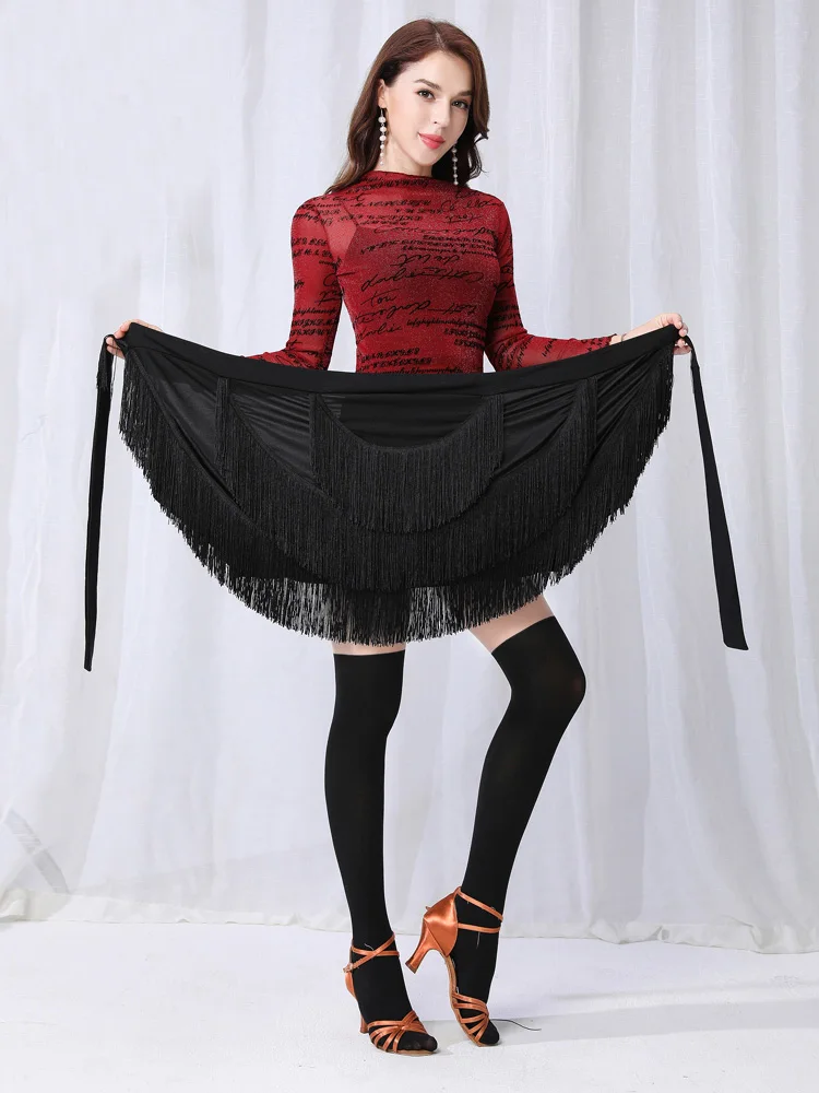 Fringe Women Latin Dance Skirt Tassel Fringe Latin Dancing Skirt Practice Cloth Samba Tango Cha cha Dancing Hip Scarf