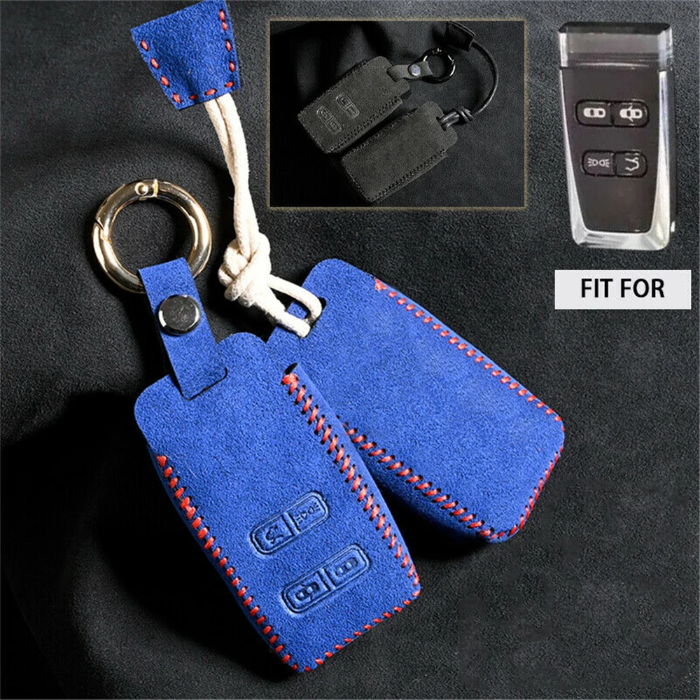 For Aston Martin DB9 Suede Leather 4 Button Remote Smart Car Key Case Cover Fob Shell Protector Holder Auto Accessories Keychain