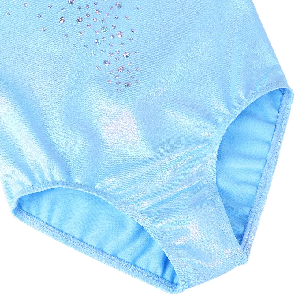 BAOHULU Girls Sparkle Gymnastics Leotard Sequin Lightblue Ballet Leotard Three Quater Sleeve Training Perfoamance Dance Bodysuit