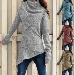 Vintage Basic Knitted Sweater Women Autumn Winter Turtleneck Knitted Sweater Pullover Lady Irregular Hem Slim women clothing