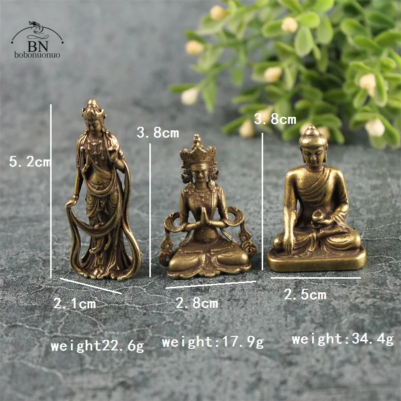 Antique Copper Thailand Guanyin Buddha Statue Home Decorations Living Room Small Ornaments Office Desk Miniature Figurines Gifts