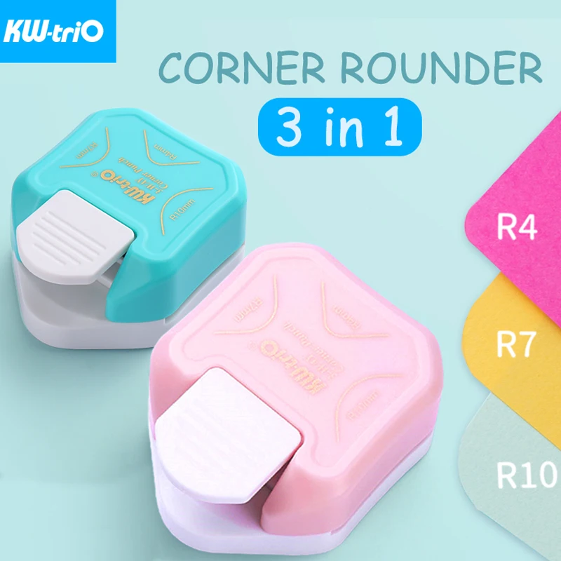 KW-triO DIY Punch Stationery Set Metal Hole Punch 3-in-1 Corner Rounder Triangular Book Clips Circle Hole Sticker 3-Rings Binder