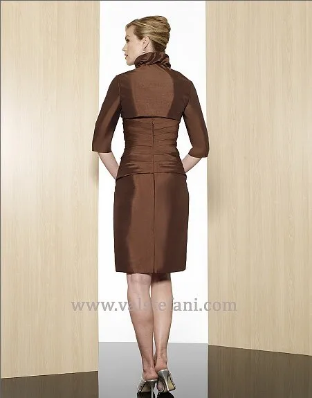 Vestido de fiesta formal para mujer, elegante vestido de tafetán hasta la rodilla para madre de la novia con chaqueta, novedad de 2015