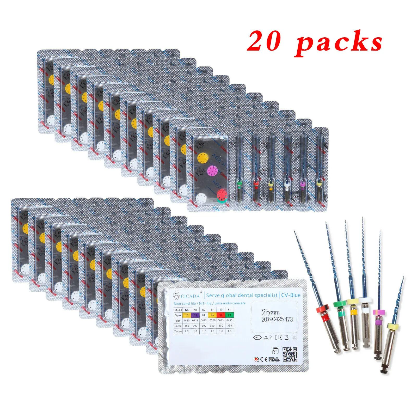 20 Packs Dental NiTi Endodontic Files for Endo Motor Root Canal Treatment