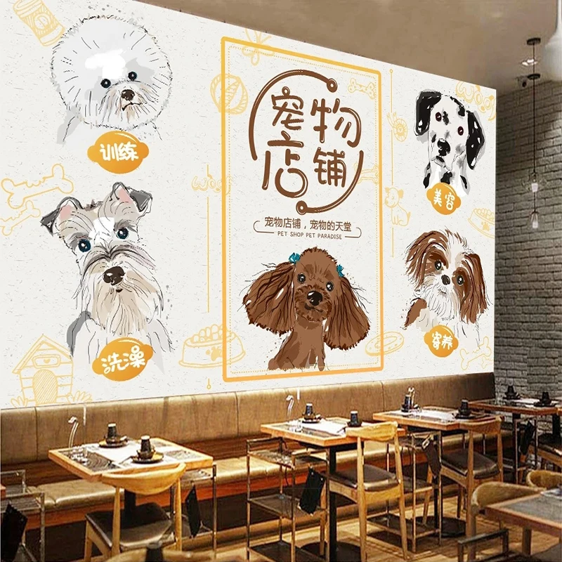 

Custom 3D Self-Adhesive Photo Wallpaper Hand Painted Style Pet Cute Hospital Fashion Shop Beauty Salon Background Wall Papel De