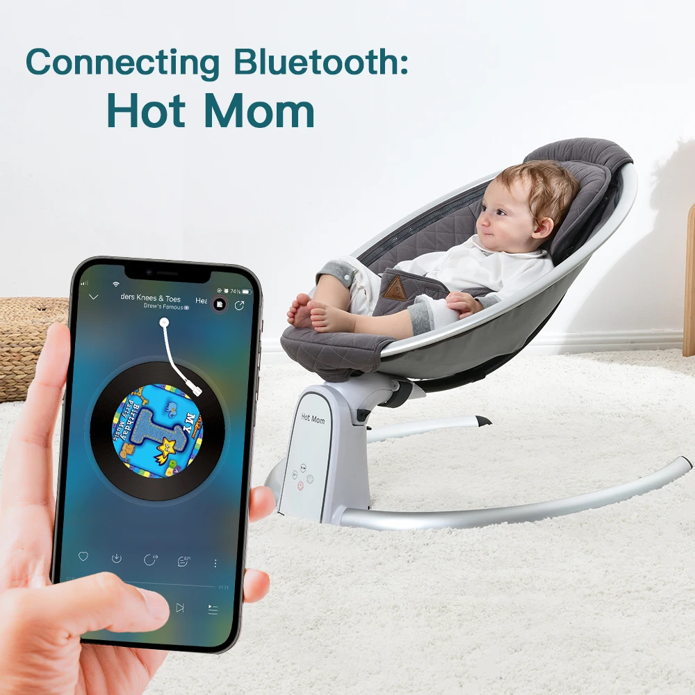  Hot Mom transat bébé électrique, chronométrage, swing multi-vitesses, bluetooth, avec moustiquaire, siège multi-angle