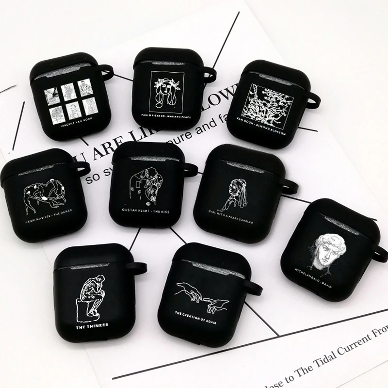 Funny Black Drawing David Airpods Case Protector for Airpods Earphone Earbuds Airpods Case Black Airpods Cover (just Case)