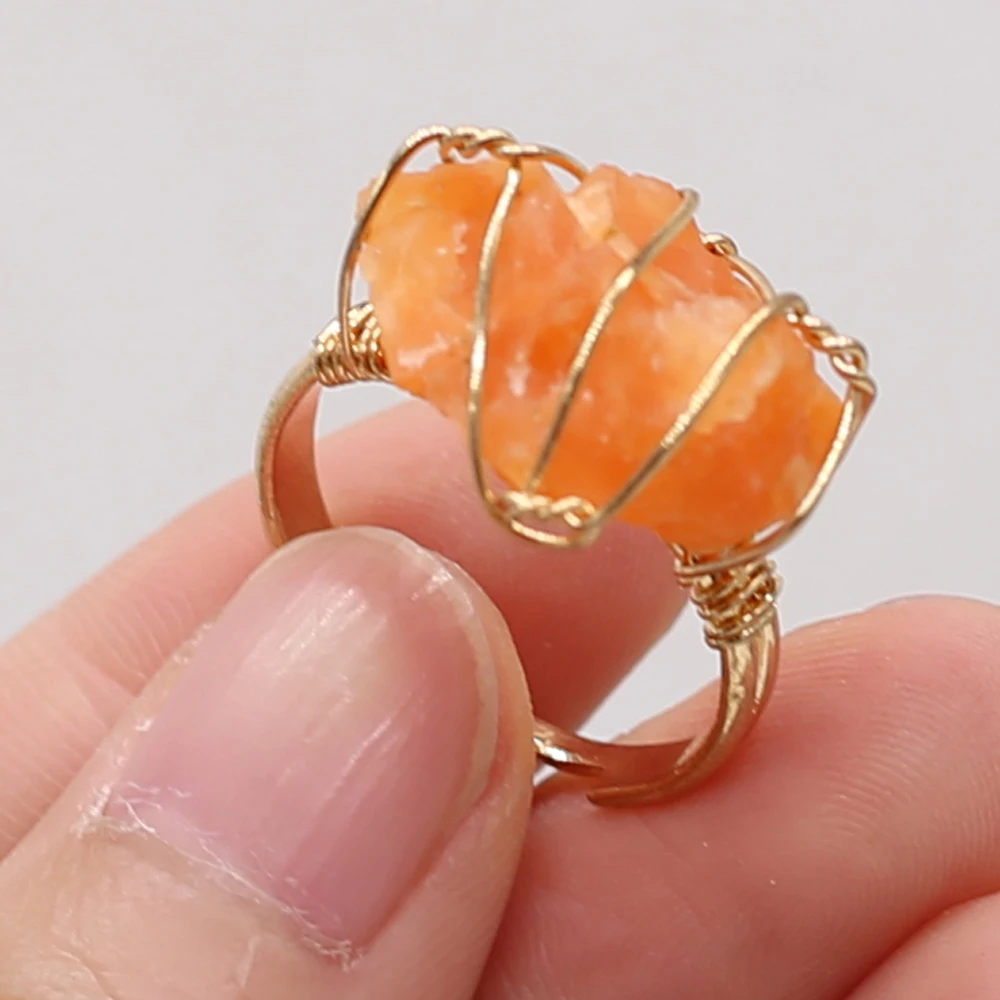 Adjustable Natural Crystal Rings Irregular Amethusts Quartz Ore Wire Winding Couple Exquisite Personality Rings 1pcs