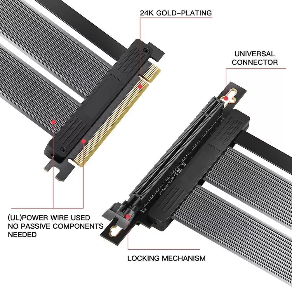 PCIE 4.0 16x Graphics Card Extension Cable Ultra High Speed PCI Express Port GPU Expansion Card Right Angle Flat Angle Connector