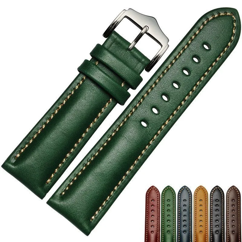 

Genuine leather bracelet handmade watchband 18 20mm 22mm watch band green blue color Wrist watch strap wristwatches wholesale