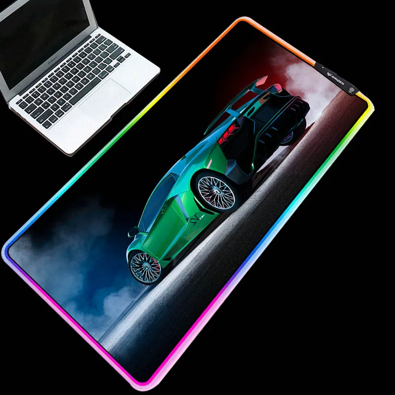 

XGZ RGB exquisite mouse pad sports car pattern as a table pad USB interface high quality colorful lighting keyboard pad