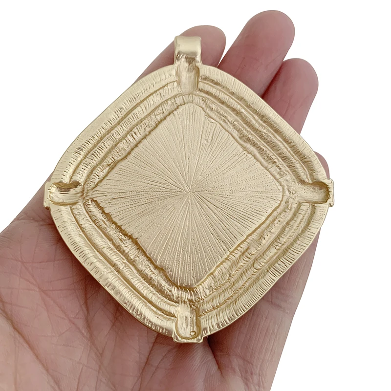 2 x Matt Gold Color Large Geometry Square & Green Resin Stone Charms Pendants for Necklace Jewelry Making 74x68mm