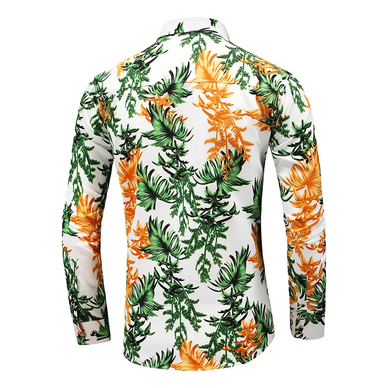 Men's Fashion Print Long Sleeve Shirt Plus Size 6XL 7XL Hawaiian Beach Casual Floral Shirts Men