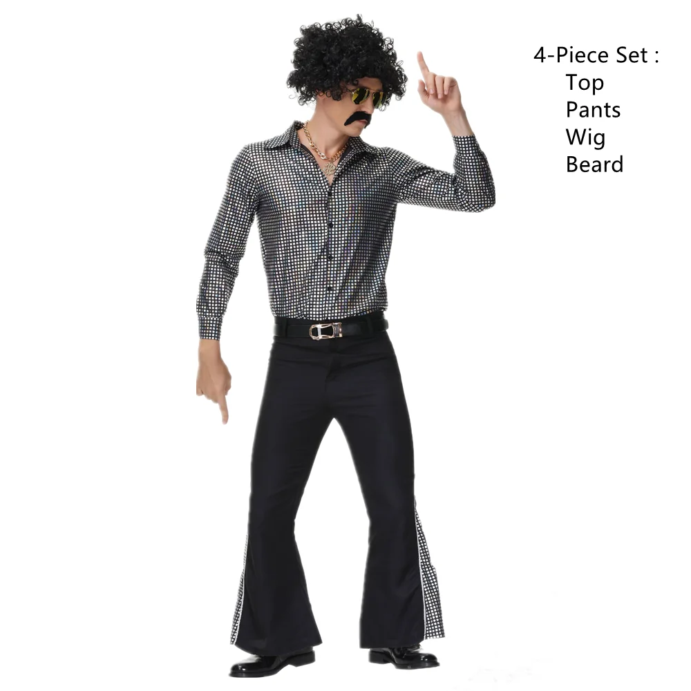 Men's Retro 70s Hippie Costume Carnival Party Music Festival Rock Disco Hippie Cosplay Halloween Suit