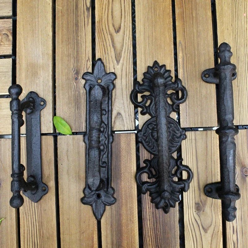 Retro Black Cast Iron Home Garden Decor Door Handles Pair European Vintage Handmade Shabby Chic Heavy Solid Metal Door Pulls