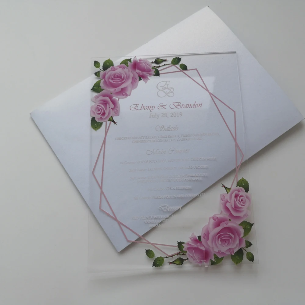 Popular Best Sell Personalize Elegant Floral Acrylic Wedding Invitation Card