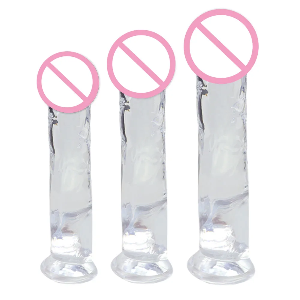 Multi-size Realistic Dildos Jelly Dong Clitoris Sex Toys for Women Flexible Cock with Curved Shaft Crystal Dildo G-spot Massage