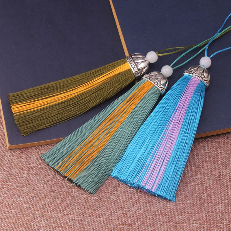 2 sztuk Bicolor frędzle Fringe Silk Tassel szczotka do szycia Bang zakończenie z frędzlami kluczowe frędzle dla DIY Sew kurtyny akcesoria do wyrobu