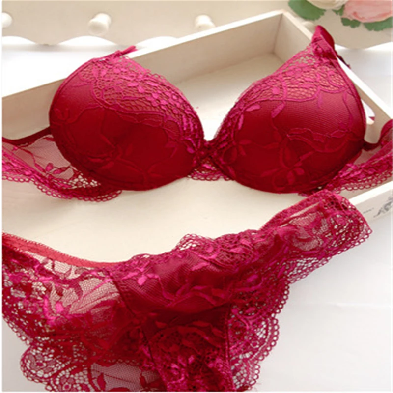 Sexy 3/4 Cup lace bra set women push up bra set sexy lace briefs lingerie underwear set