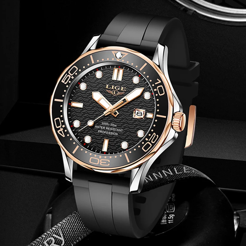 LIGE Quatrz Man Wristwatch SCasual port Men\'s Watch Top Brand Luxury Waterproof Silicone Clocks Male Relogio Masculino Hot Sale