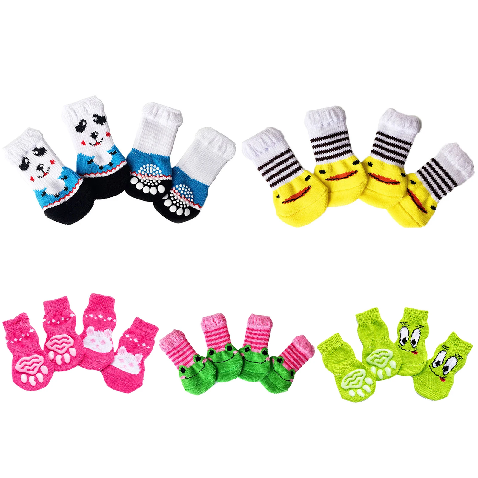 4Pcs Knitted Pet Socks Pet Wool Socks Cat Shoes Socks Cats Dogs Cotton Warm Anti-Slip Cartoon Pattern Socks Shoes Pet Supplies