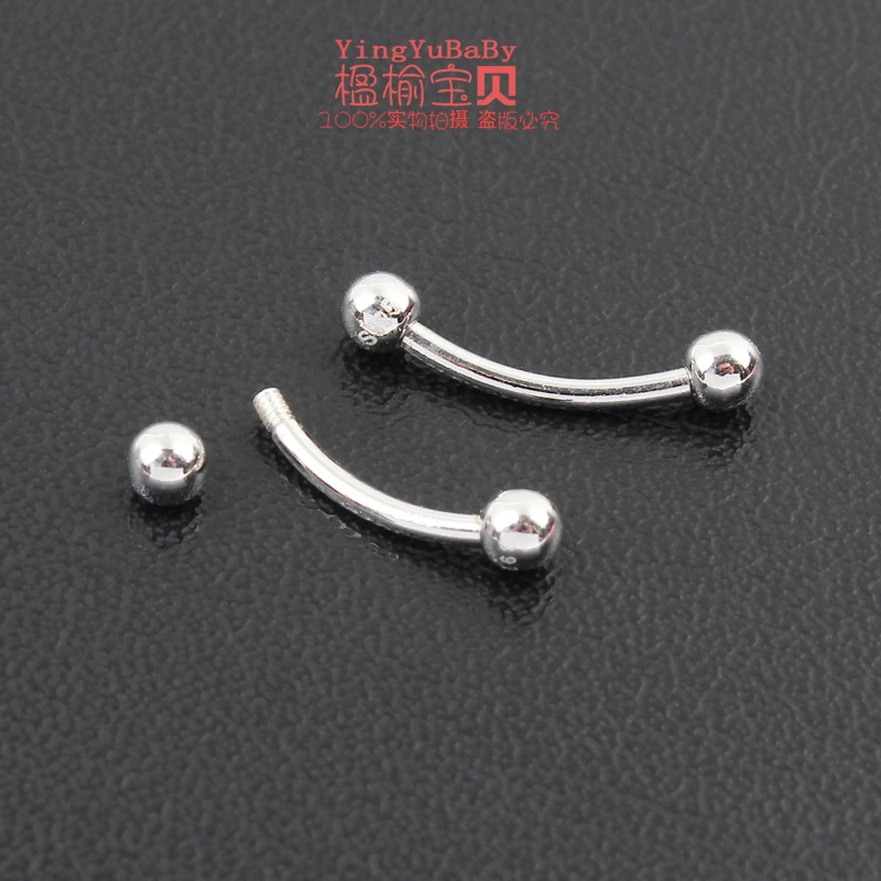 925 sterling silver Eyebrow nails 16G 1.2mm unisex classic body piercing jewelry fine real S925 Balls and Arc rod ONE PIECE